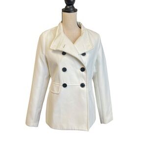Old Navy Double Breasted Mid Length Military Style Pea Coat White Women's Small